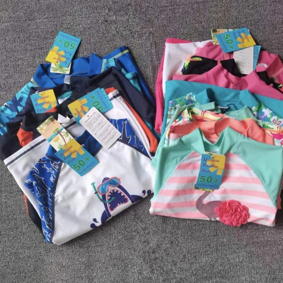 断码特价外贸品质儿童游泳衣上衣男女童长袖泳衣小童短袖上衣防晒