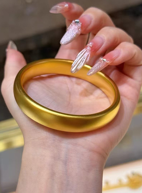 轮胎手镯女时尚高级感金包银亮面素圈实心圆镯宽版大金镯子送女友