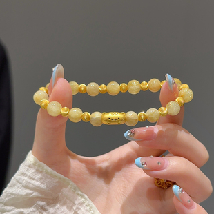 法棍猫金发晶手链女时尚 轻奢金包银猫眼转运珠小猫咪手串送女友