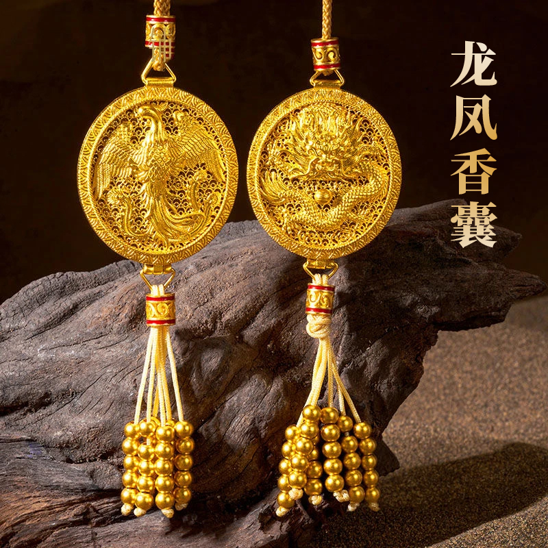 龙凤香囊吊坠男女金包银古法花丝凤凰于飞情侣挂坠编绳项链毛衣链