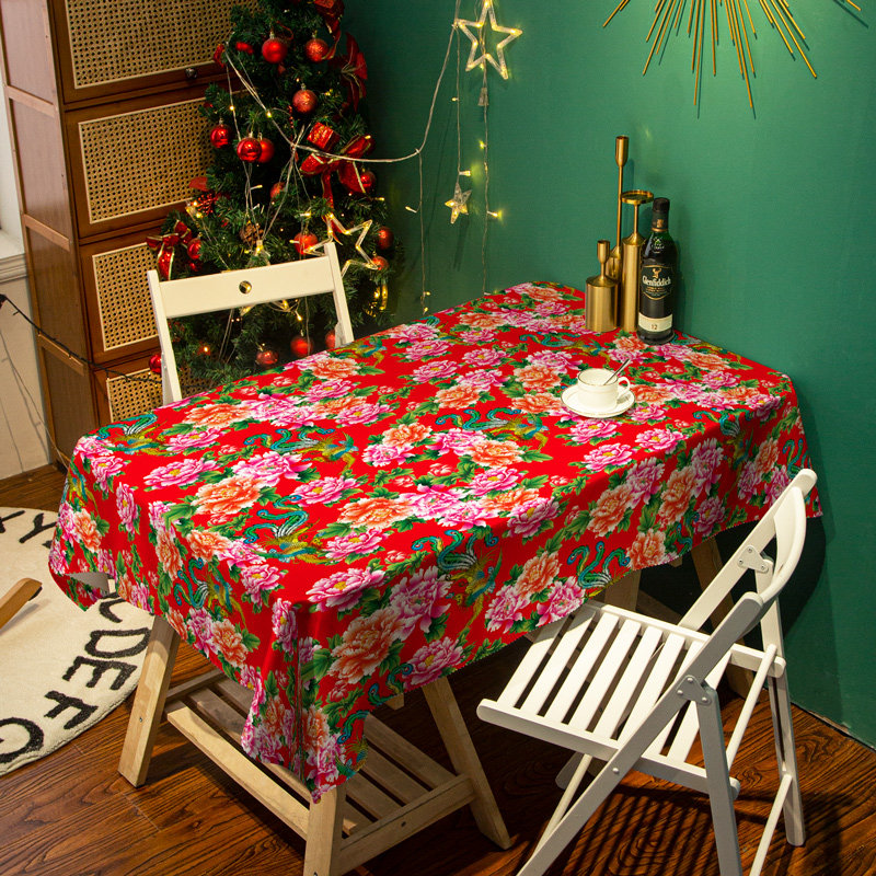 个性东北大花防水桌布美式红色喜庆餐桌布艺复古潮牌茶几台布盖布,居家布艺,桌布,淘宝优惠券,粉丝福利购,淘宝优惠卷