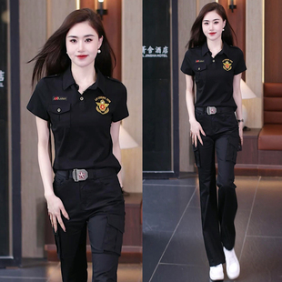 正品迷彩服女士短袖时尚套装工装夏季新款显瘦户外运动休闲喇叭裤