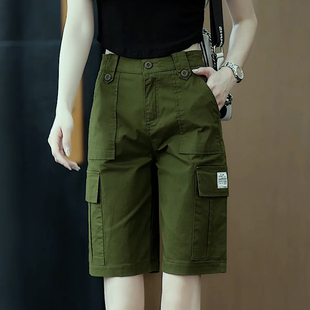 工装短裤女五分裤迷彩服多口袋马裤显瘦大码直筒夏季新款薄款中裤