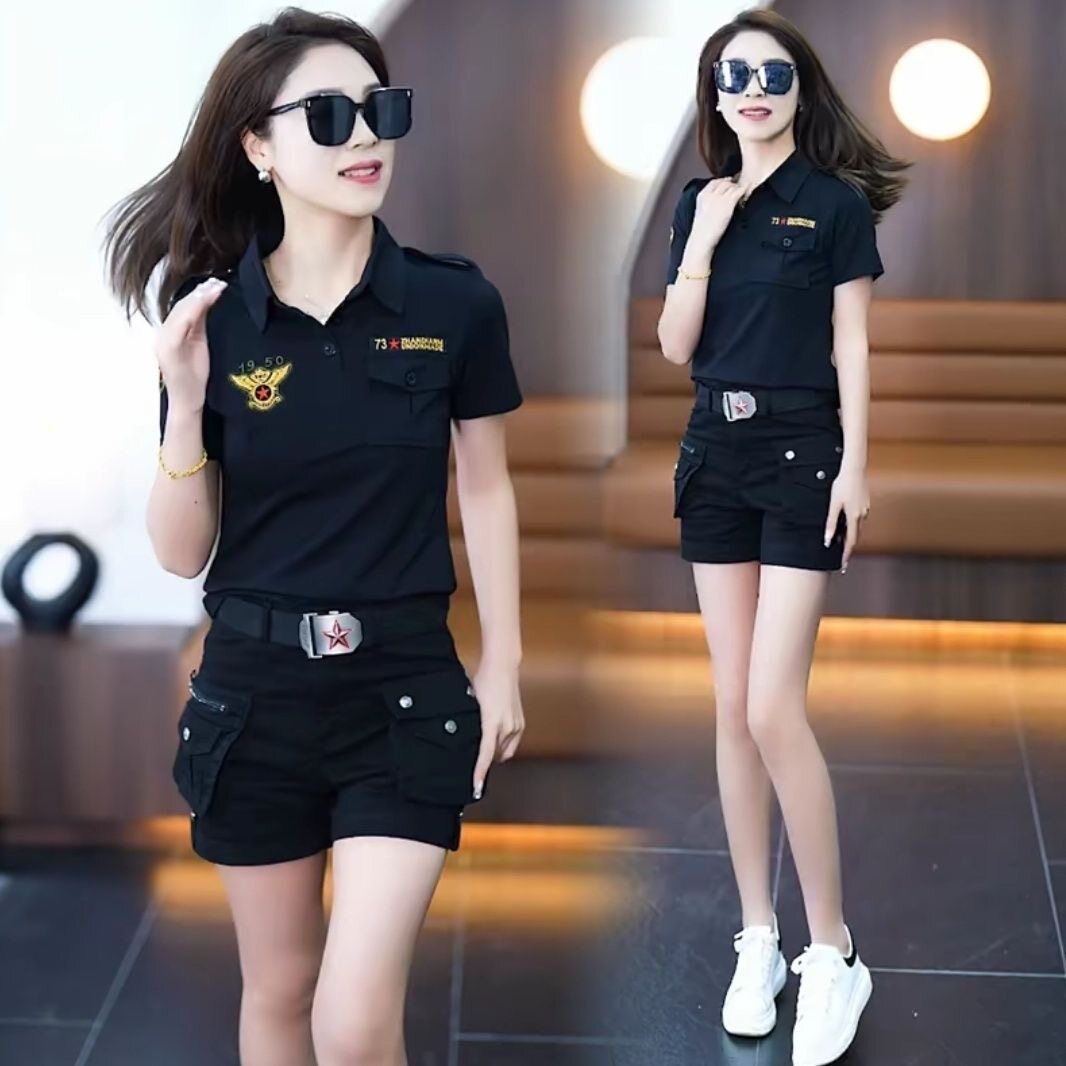 军旅风夏季迷彩服工装套装女