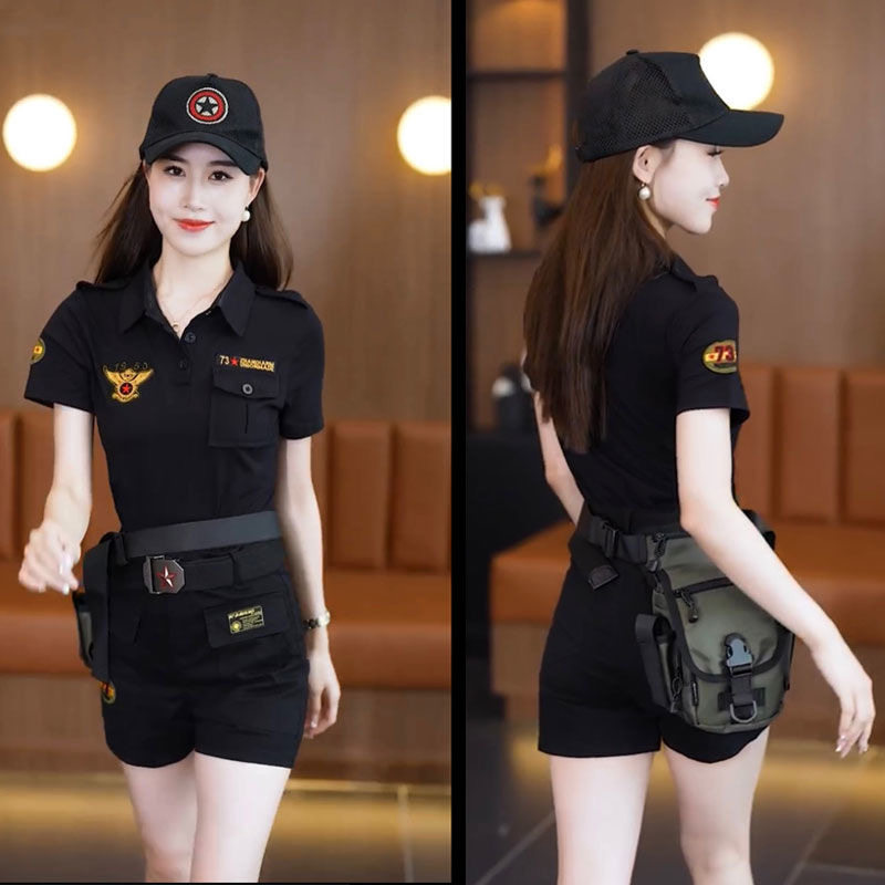 军迷短裤翻领修身显瘦舞蹈服热裤