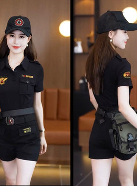 军迷短裤翻领修身显瘦舞蹈服热裤