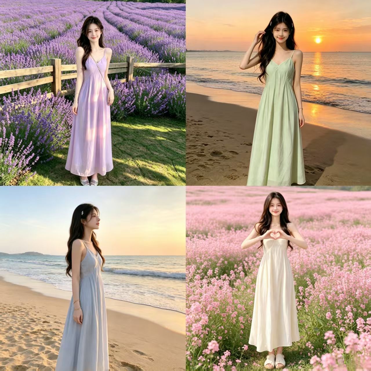 七夕V领显瘦吊带仙女长裙