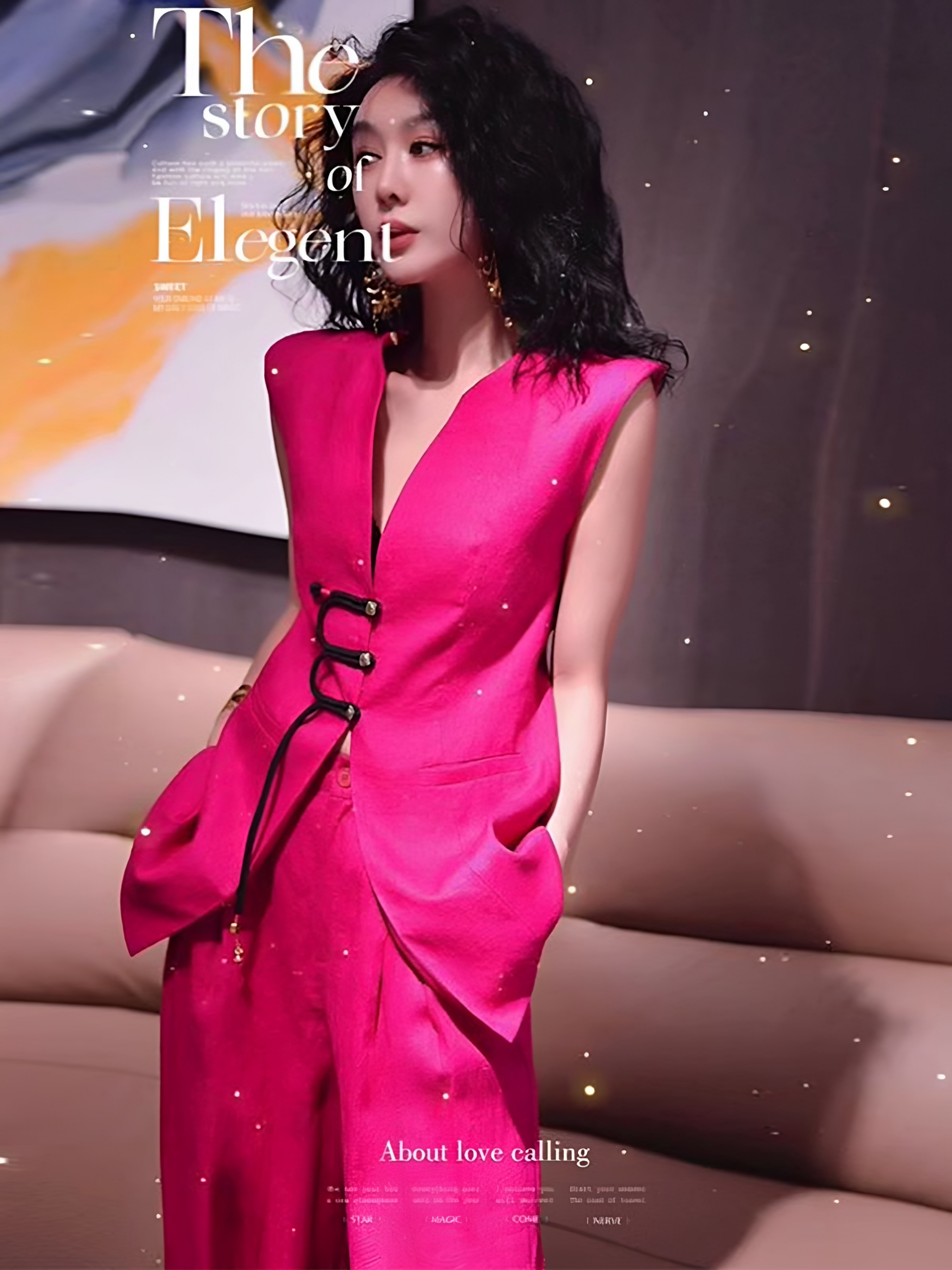 2026春夏新款设计感小众亚麻订花无袖套装女阔腿裤正装两件套气质