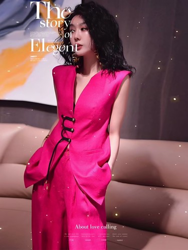 2026春夏新款设计感小众亚麻订花无袖套装女阔腿裤正装两件套气质