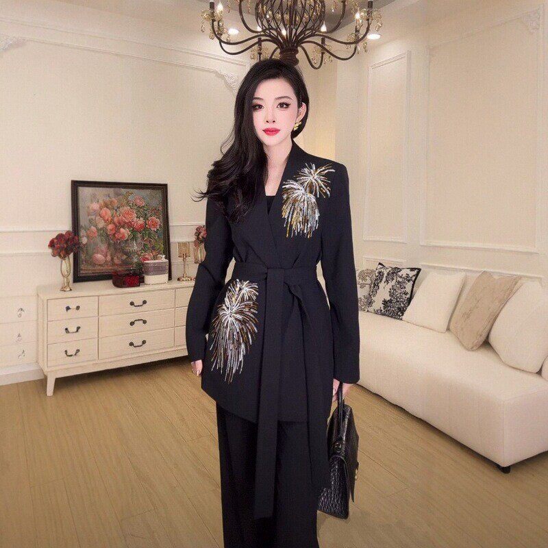 新款西服套装女时尚温柔气质百搭长袖西服套装两件套女精致