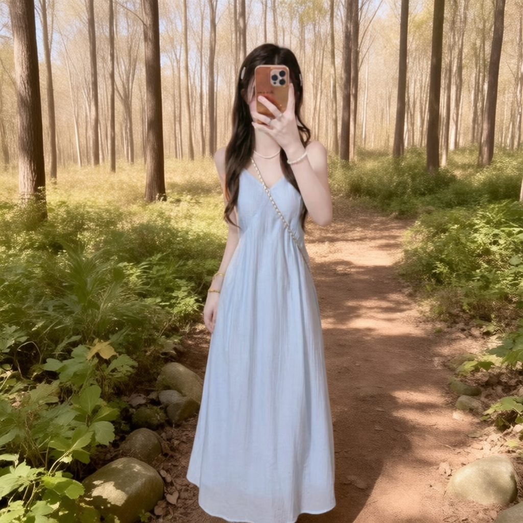 V领显瘦吊带沙滩度假仙女长裙
