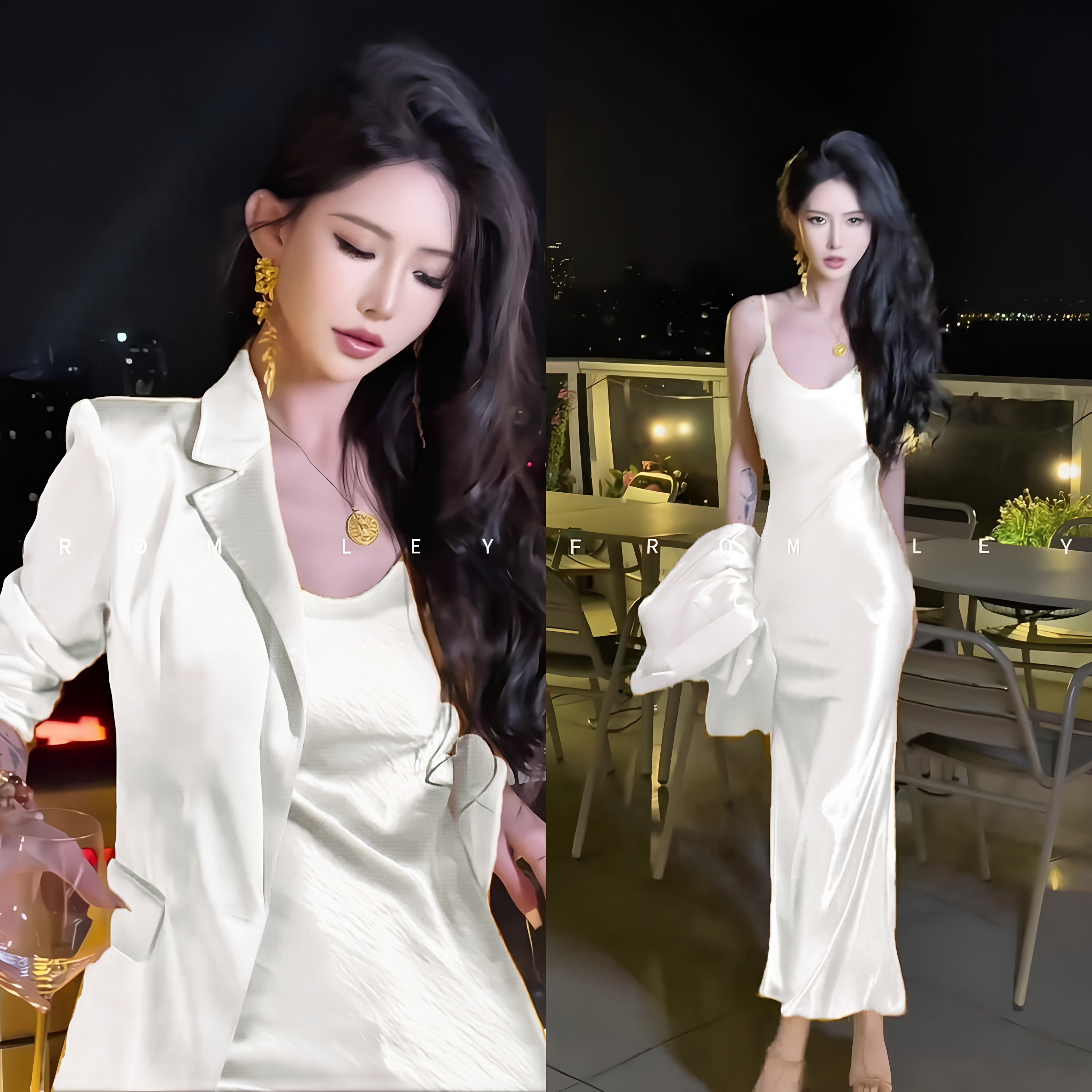 轻奢风白色两件套女秋季西装外套吊带裙修身气质小众时尚西服套装