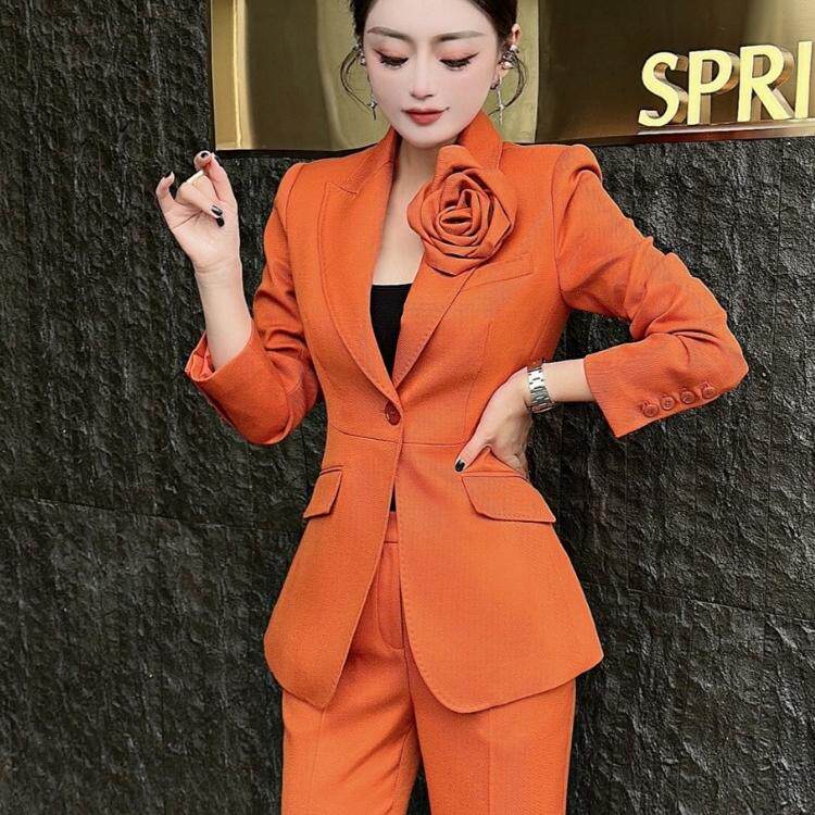 橘红色西服套装女气质高级感时尚名媛职业御姐风收腰原创西装外套