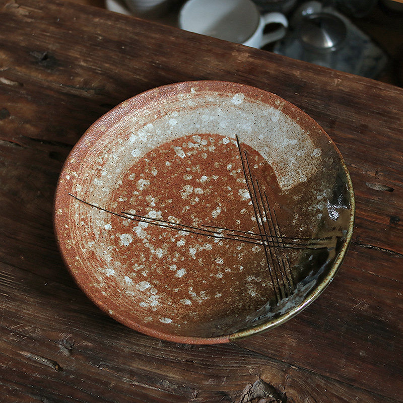 日本手工志野烧雪花粗陶盘高端菜盘家用餐具 复古釉下彩水果餐盘