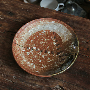 日本手工志野烧雪花粗陶盘高端菜盘家用餐具 复古釉下彩水果餐盘