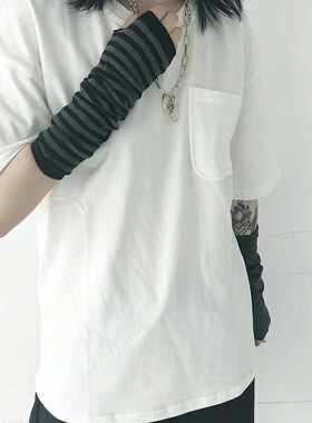 ins冷淡风男女袖套条纹露半指