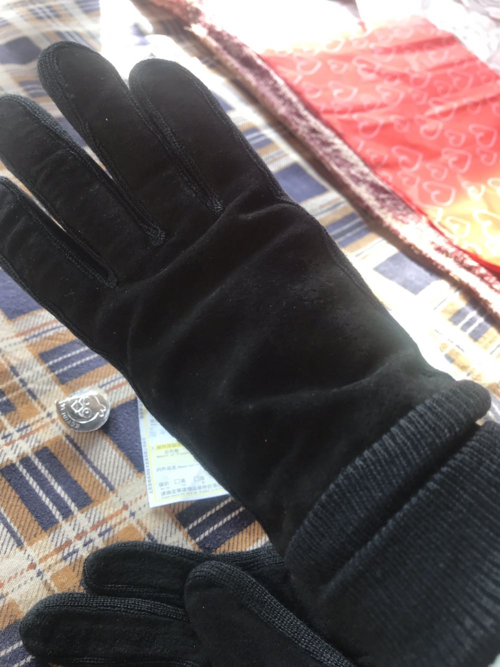 外贸冬女士猪皮针织加绒罗口骑行保暖真皮手套 摇粒绒 羽绒手套