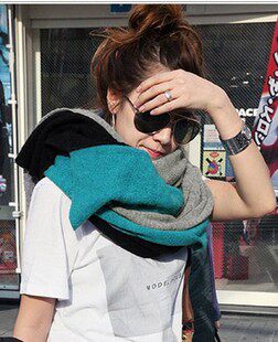 拼接情侣围巾韩国女秋冬三色围脖男女士加厚韩版披肩两用超长保暖