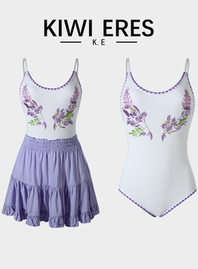 KIWI ERES 法式复古连体泳衣女纯欲2025新款显白紫色温泉度假泳装