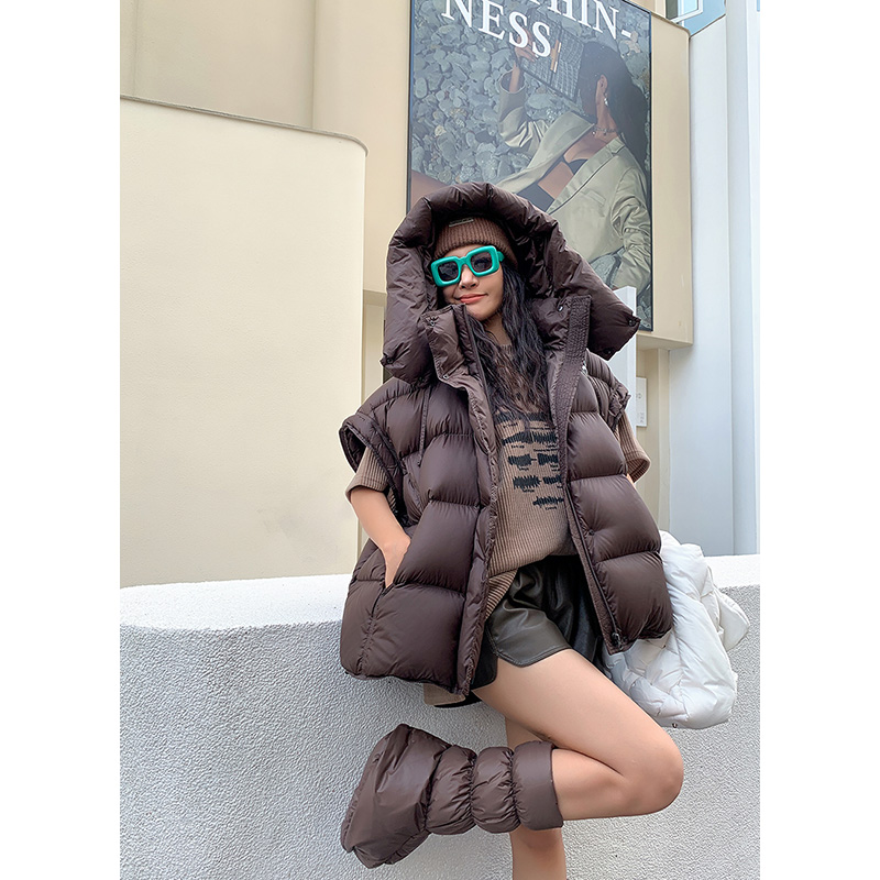 欧货2024秋冬新款韩版连帽慵懒风新国标90白鸭绒羽绒无袖马甲外套