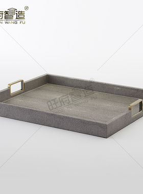 新中式风会所客厅茶几长方形托盘
