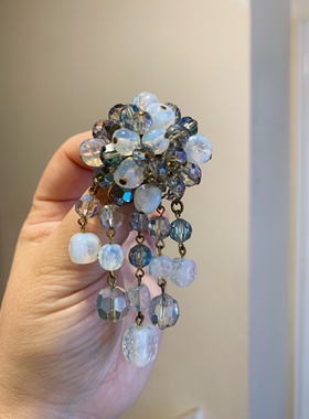 FM法产中古冰蓝琉璃水晶胸针 质感很好成色新 英国现货