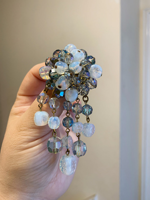 FM法产中古冰蓝琉璃水晶胸针 质感很好成色新 英国现货