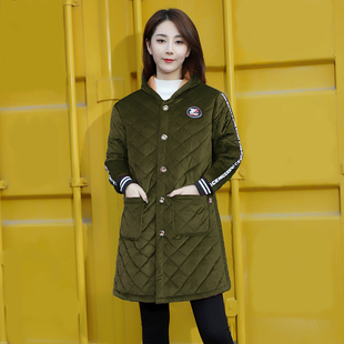 冬季女装棉袄加绒加厚保暖罩衣妈妈装中长款连帽棉服大码显瘦外套