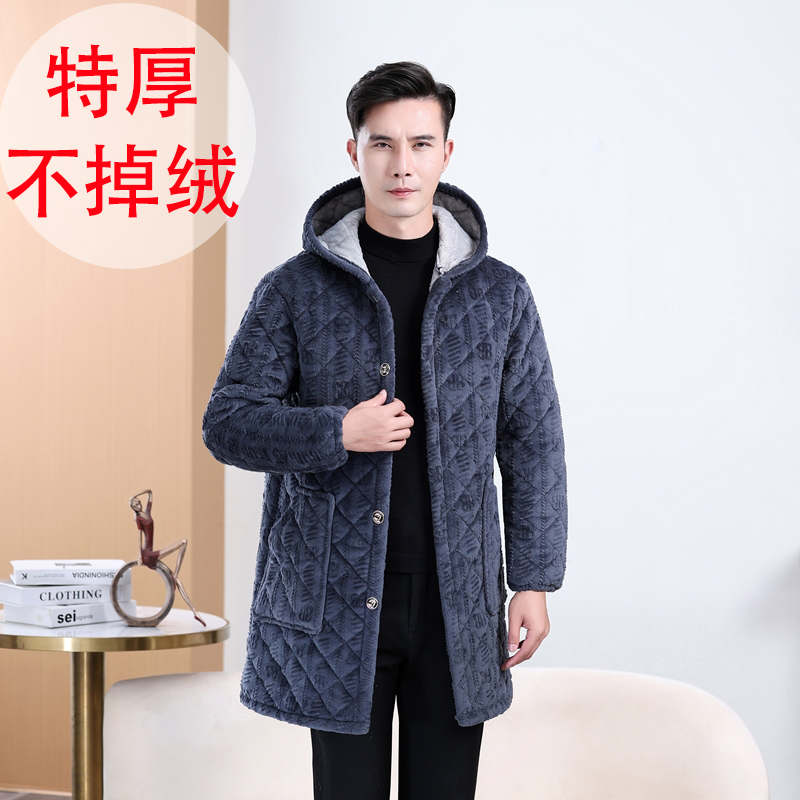 高端中长款大码外套保暖棉服加绒罩衣冬季男士耐脏防污连帽子棉袄