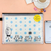 巨门文具囧囧猫塑料网格拉链袋B5透明可爱文件资料收纳袋满95 包邮