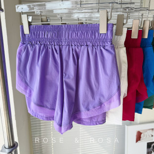 健身瑜伽裤 防走光跑步三分裤 性感叠层网纱短裤 宽松假两件运动裤