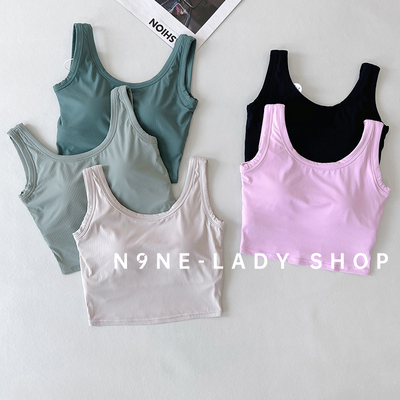 秋冬新款U领露脐背心女一体式运动内衣防震跑步瑜伽健身文胸上衣