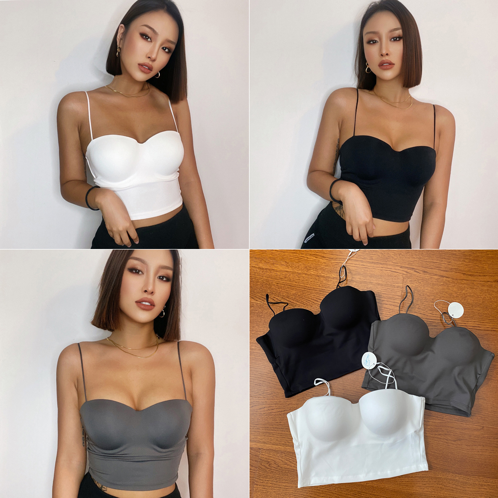 欧美辣妹百搭风修身罩杯聚拢吊带