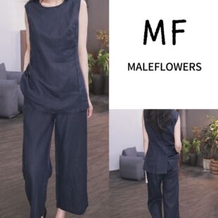 东倪MF 夏季薄款休闲宽松无袖背心阔腿裤套装气质百搭 86B5118