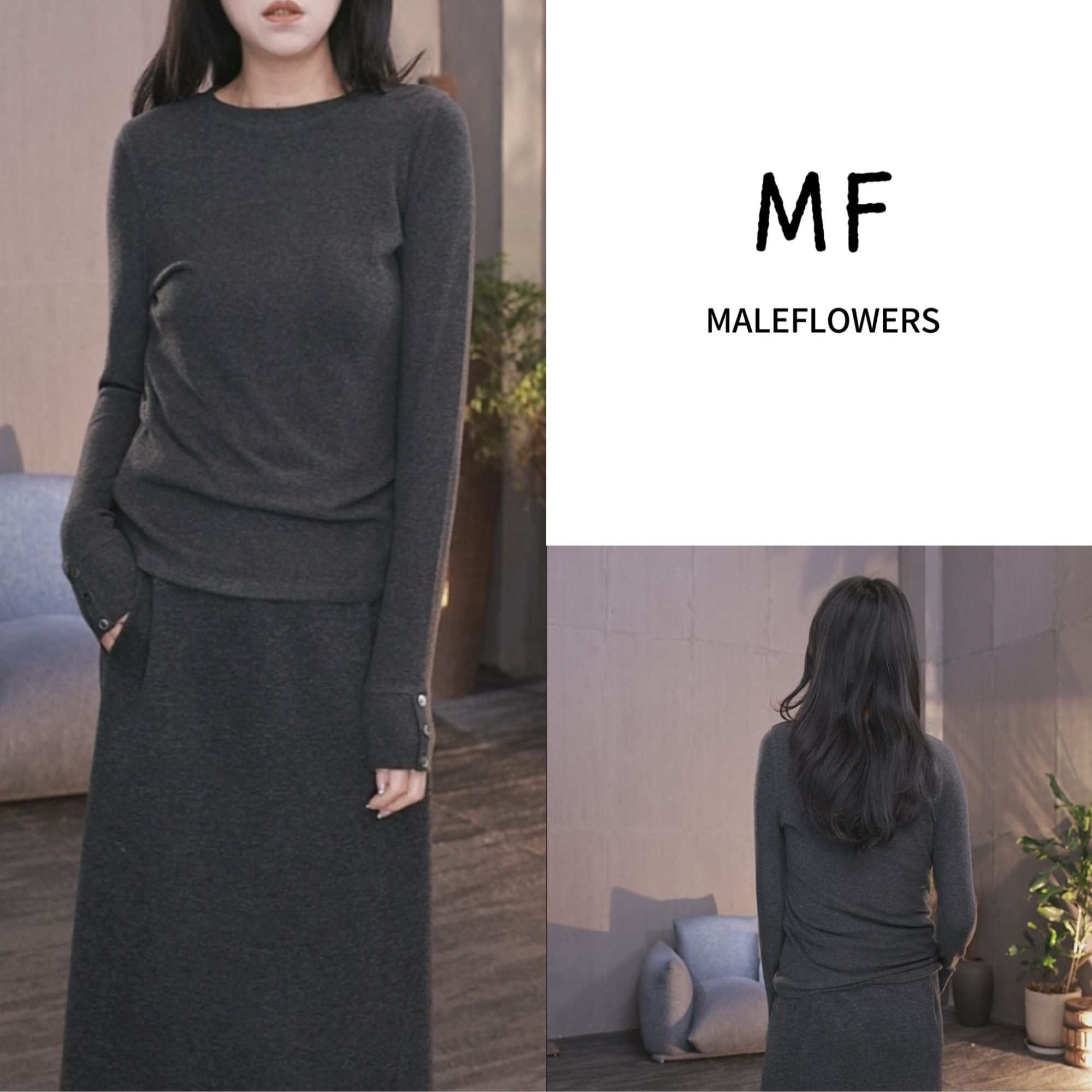 东倪MF 袖口三粒扣圆领长袖打底衫T恤亲肤保暖上衣女秋款 85D8816