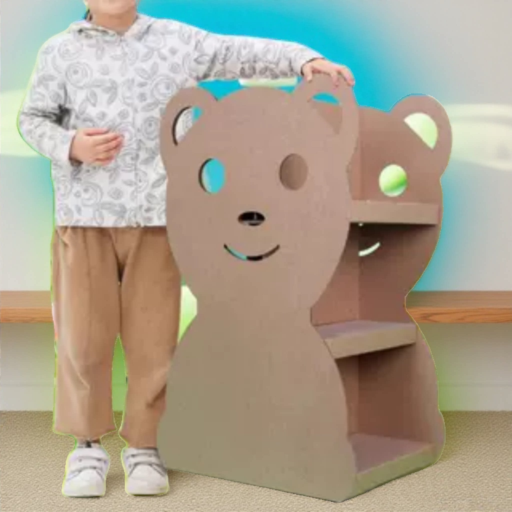 儿童瓦楞纸板书架硬纸壳DIY幼儿园手工制作区角置物架陈列柜拼装