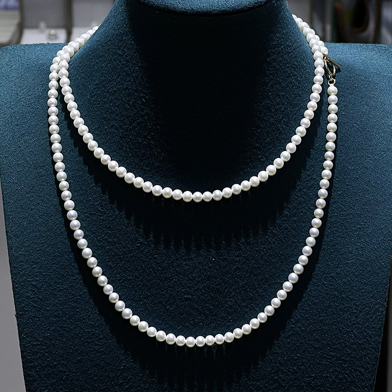 诸暨淡水珍珠4-5mm圆珠多层毛衣链项链强光时尚百搭女士节日礼物