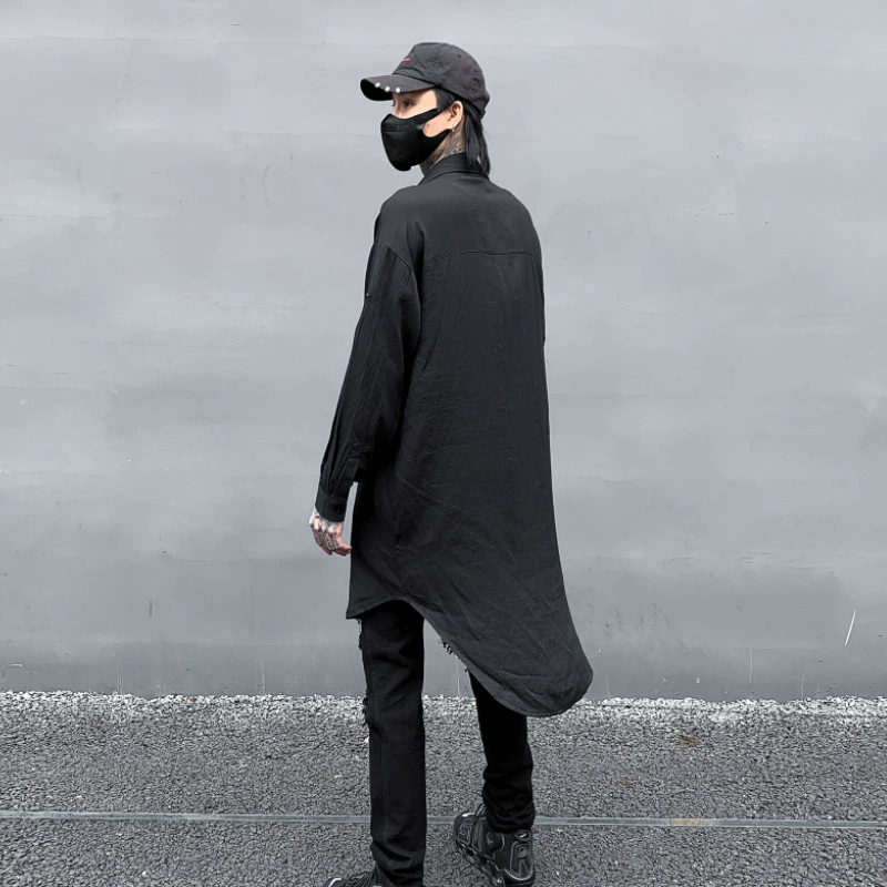 暗黑系中长款衬衫男潮流