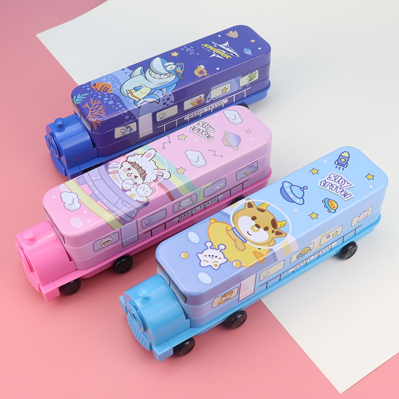 小灵精多功能火车头文具盒可爱铅笔盒多层Hellokitty巴士文具盒