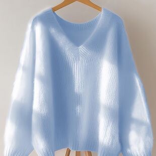 美拉纯色V领软糯针织毛衣女新款深秋初冬慵懒风高级感宽松针织衫