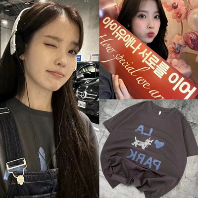 韩国LOWCLASSIC李知恩IU同款卡通涂鸦宽松短袖T恤女潮牌彩绘
