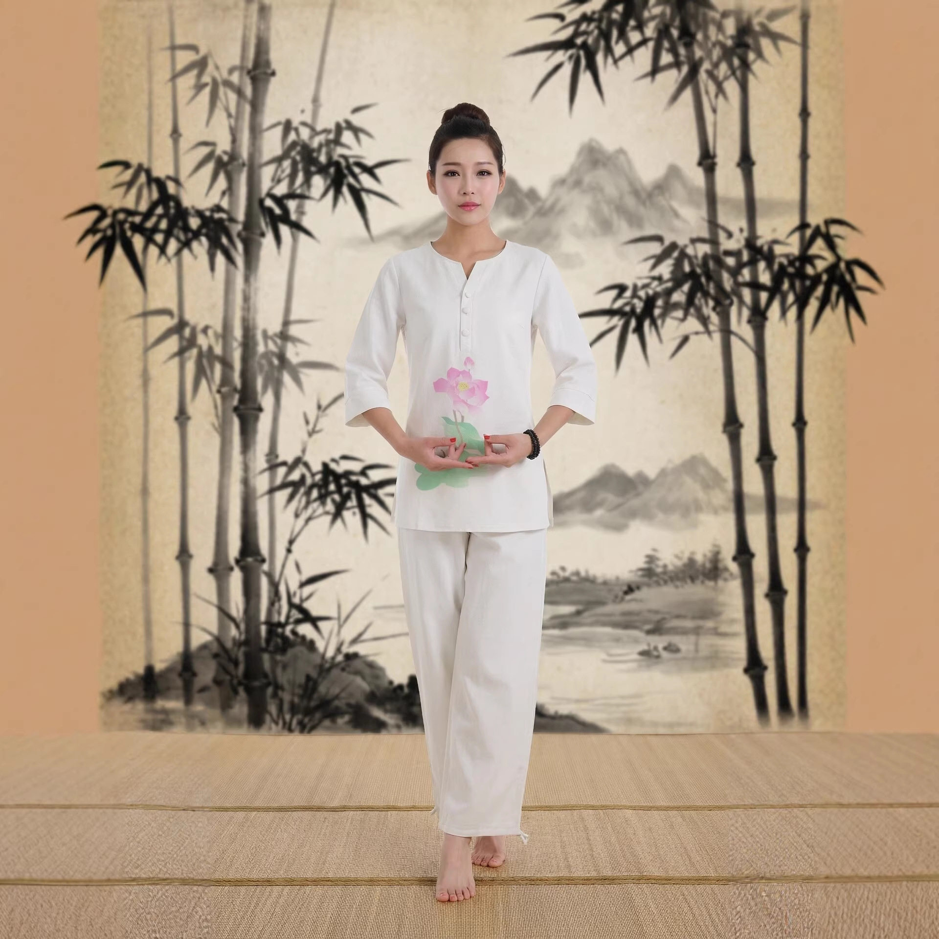茶服女亚麻套装春秋禅修居士服盘扣国风棉麻养生佛衣修行服装女式