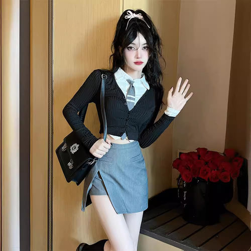 夏季美式学院风短裙收腰安全裤辣妹纯欲涤纶A字裙jk百搭制服半身