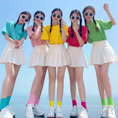 糖果色T恤百褶裙套装 演出服女彩色180g新款 多巴胺伴娘团闺蜜班服