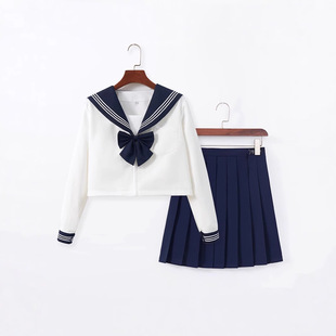 工厂包售后绀领白三本水手服jk制服校供感套装裙正版百褶裙