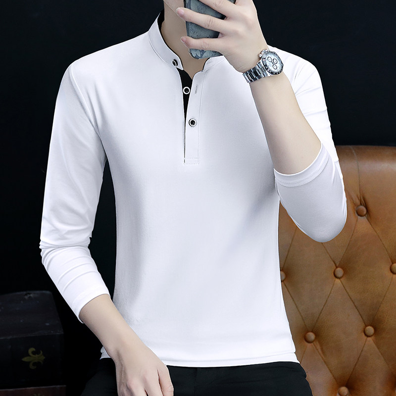 春秋新款男士纯色长袖T恤百搭纯棉立领打底衫男上衣修身高弹小衫,男装,T恤,淘宝优惠券,粉丝福利购,淘宝优惠卷