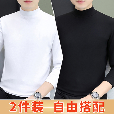 韩版潮流厚款纯棉半高领长袖T恤