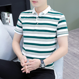潮流百搭纯棉条纹短袖t恤男士翻领POLO衫休闲有领上衣男潮牌半袖
