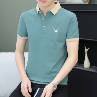 休闲宝蓝半袖 肌理感冰丝短袖 新款 男2026夏季 上衣高级感T恤 POLO衫