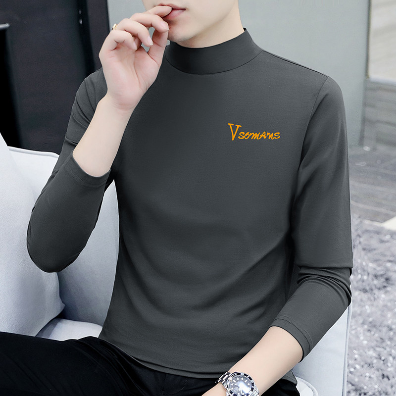 纯棉半高领长袖男士高端T恤保暖打底衫2025新款秋冬季款单件上衣